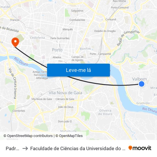 Padrão to Faculdade de Ciências da Universidade do Porto map