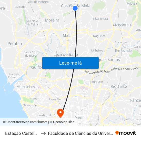 Estação Castêlo da Maia to Faculdade de Ciências da Universidade do Porto map