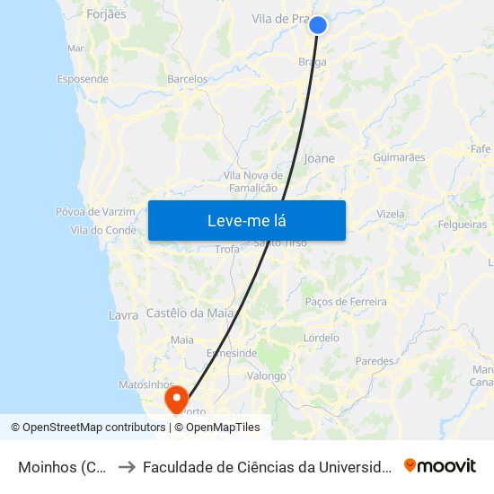 Moinhos (Capela) to Faculdade de Ciências da Universidade do Porto map