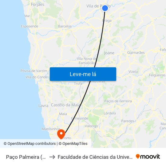Paço Palmeira (Verdasca) to Faculdade de Ciências da Universidade do Porto map
