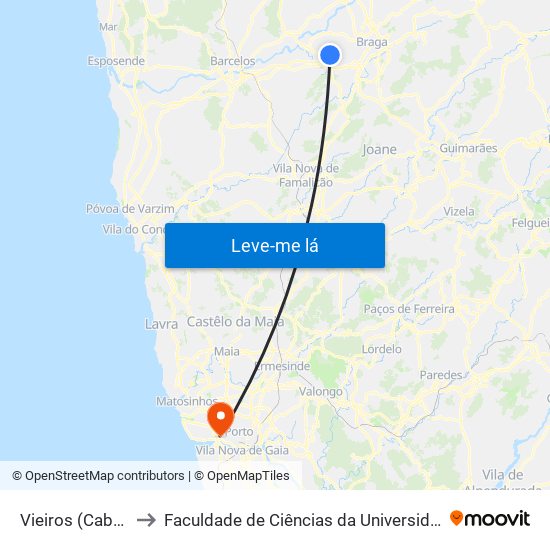 Vieiros (Cabreiros) to Faculdade de Ciências da Universidade do Porto map