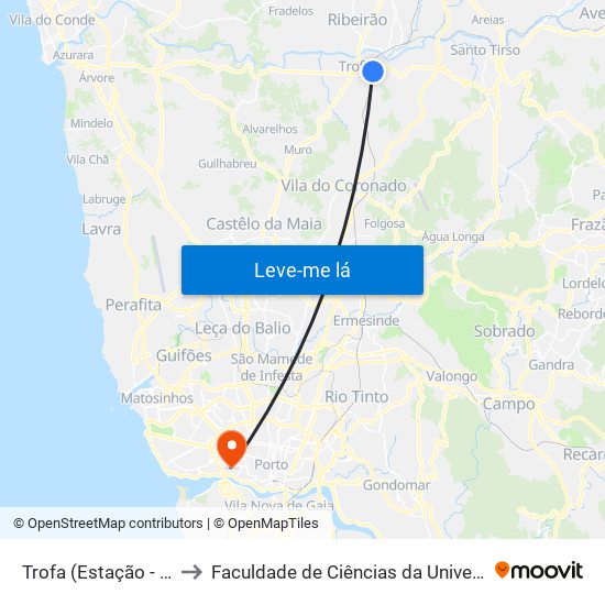 Trofa (Estação - Inferface) to Faculdade de Ciências da Universidade do Porto map
