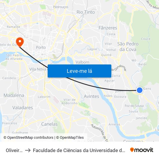 Oliveiras to Faculdade de Ciências da Universidade do Porto map