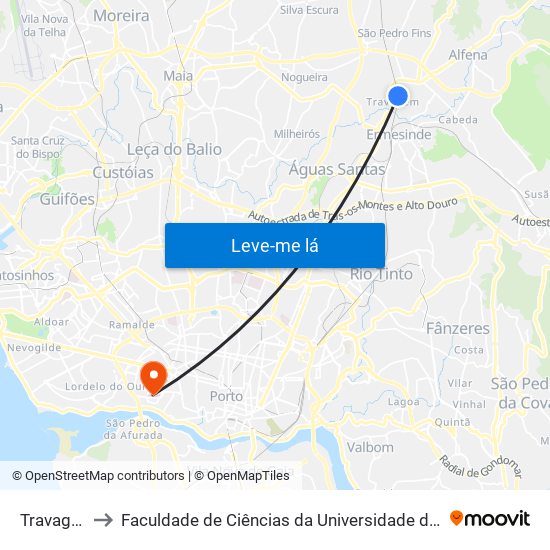 Travagem to Faculdade de Ciências da Universidade do Porto map