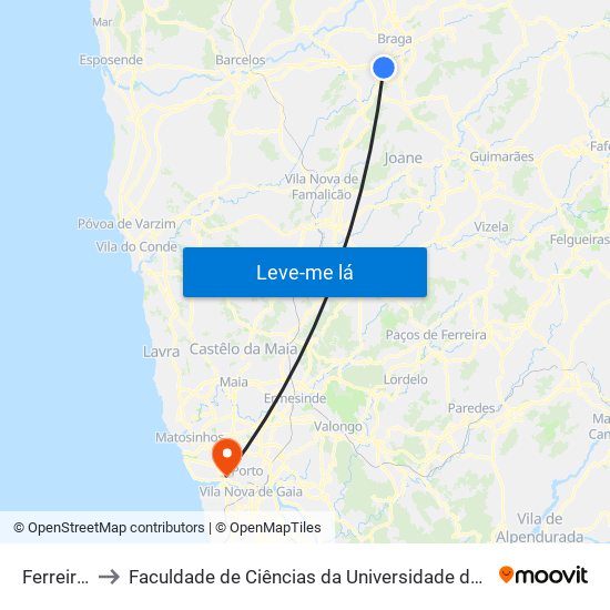 Ferreiros to Faculdade de Ciências da Universidade do Porto map