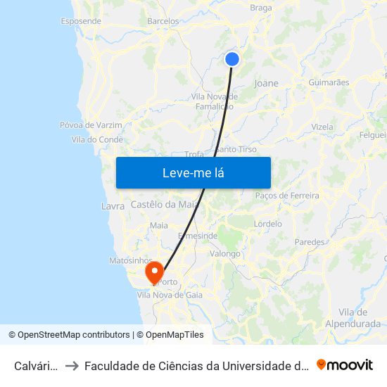 Calvário Ii to Faculdade de Ciências da Universidade do Porto map