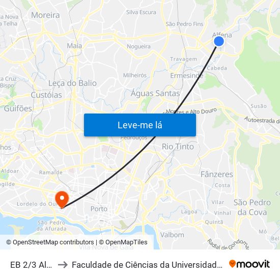 EB 2/3 Alfena to Faculdade de Ciências da Universidade do Porto map