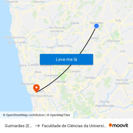 Guimarães (Estação) to Faculdade de Ciências da Universidade do Porto map