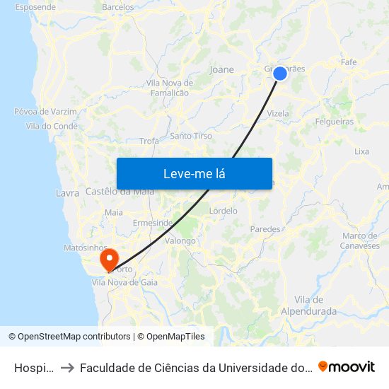 Hospital to Faculdade de Ciências da Universidade do Porto map