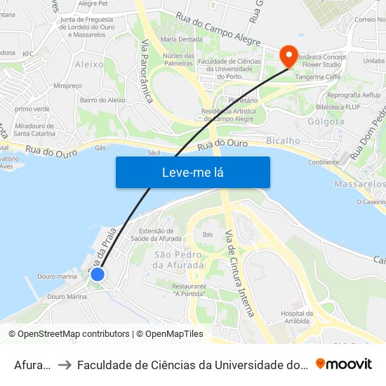 Afurada to Faculdade de Ciências da Universidade do Porto map