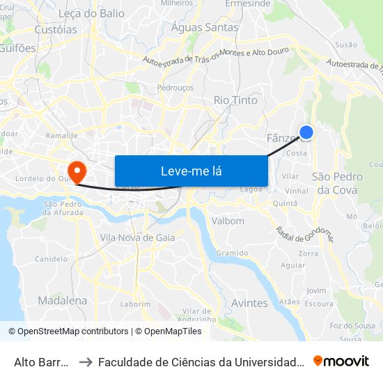 Alto Barreiros to Faculdade de Ciências da Universidade do Porto map