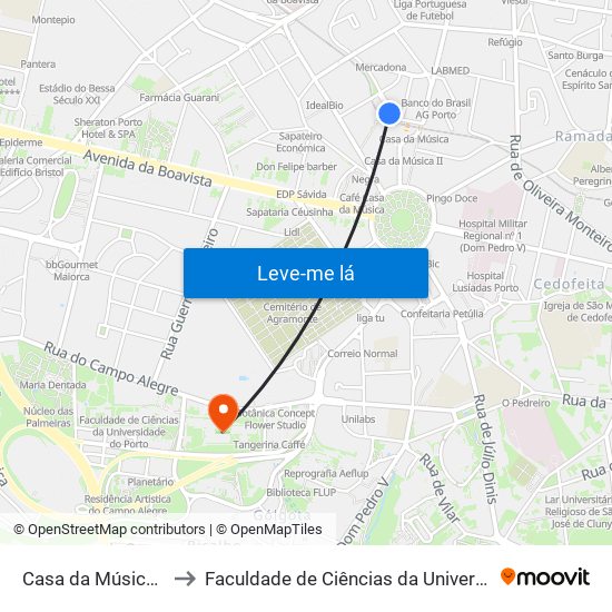 Casa da Música (Metro) to Faculdade de Ciências da Universidade do Porto map
