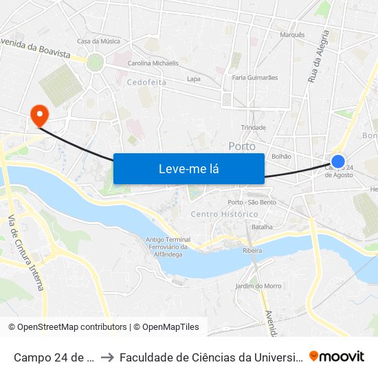 Campo 24 de Agosto to Faculdade de Ciências da Universidade do Porto map