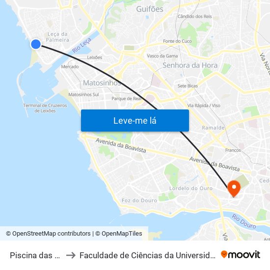 Piscina das Marés to Faculdade de Ciências da Universidade do Porto map