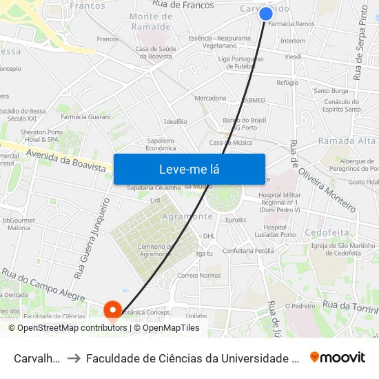 Carvalhido to Faculdade de Ciências da Universidade do Porto map