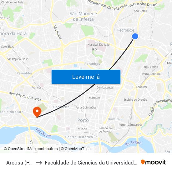 Areosa (Feira) to Faculdade de Ciências da Universidade do Porto map