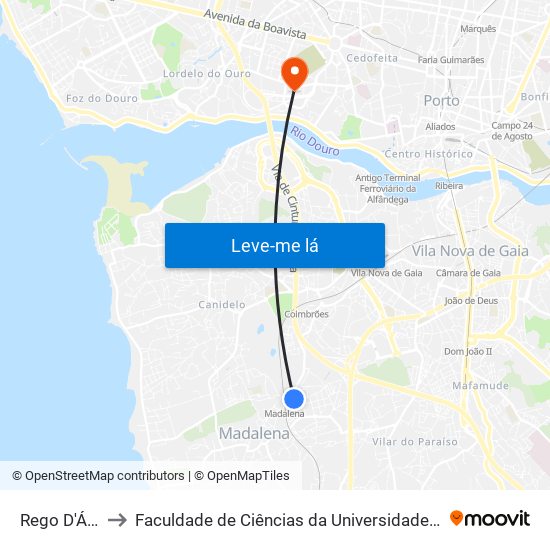 Rego D'Água to Faculdade de Ciências da Universidade do Porto map