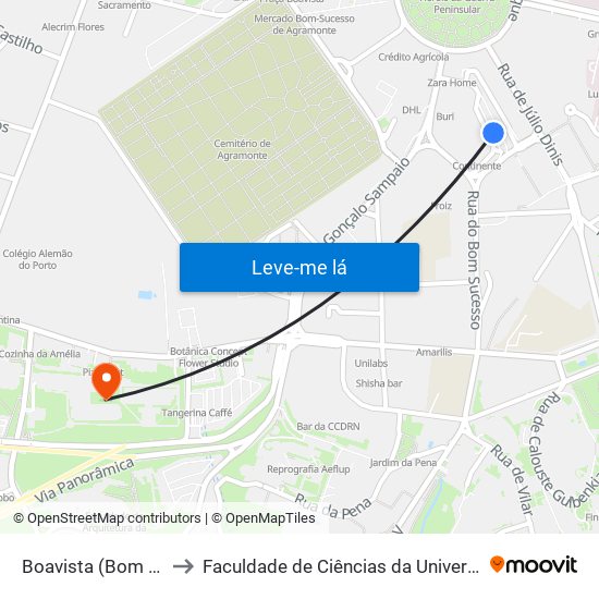 Boavista (Bom Sucesso) to Faculdade de Ciências da Universidade do Porto map