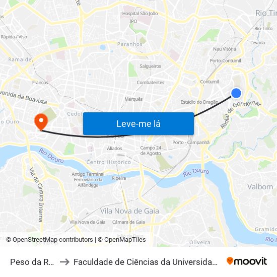 Peso da Régua to Faculdade de Ciências da Universidade do Porto map