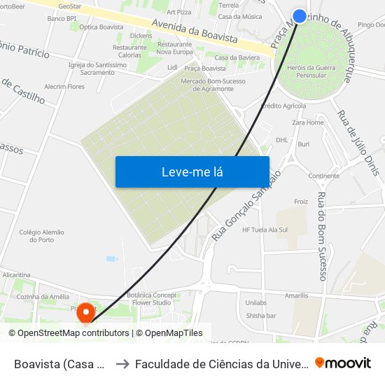 Boavista (Casa da Música) to Faculdade de Ciências da Universidade do Porto map