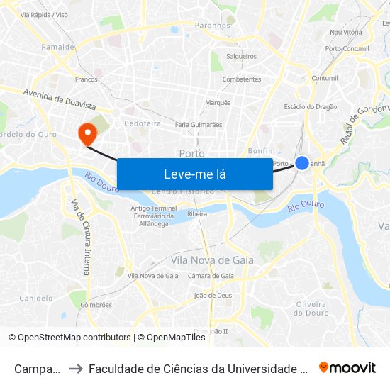 Campanhã to Faculdade de Ciências da Universidade do Porto map