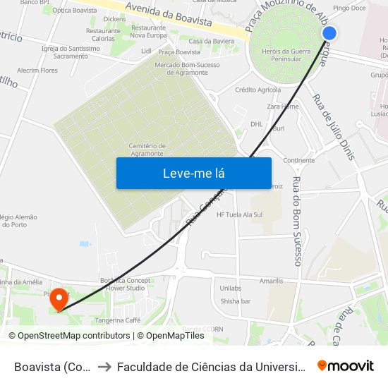 Boavista (Correios) to Faculdade de Ciências da Universidade do Porto map