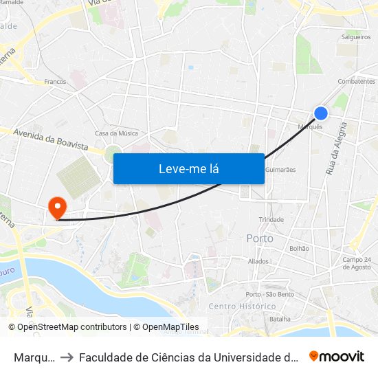 Marquês to Faculdade de Ciências da Universidade do Porto map
