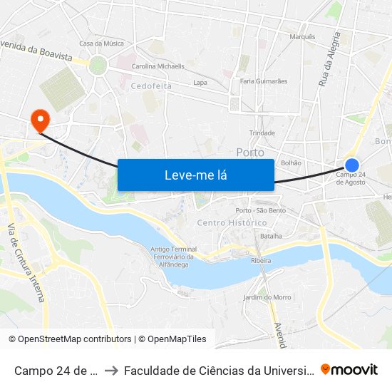 Campo 24 de Agosto to Faculdade de Ciências da Universidade do Porto map