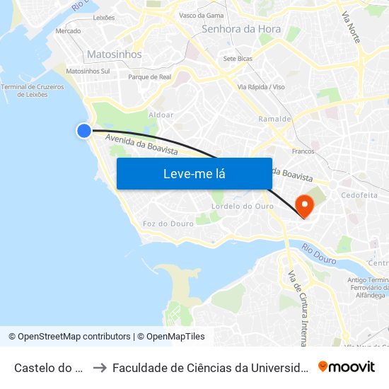 Castelo do Queijo to Faculdade de Ciências da Universidade do Porto map