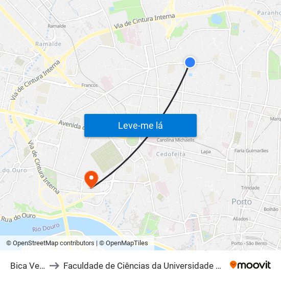 Bica Velha to Faculdade de Ciências da Universidade do Porto map