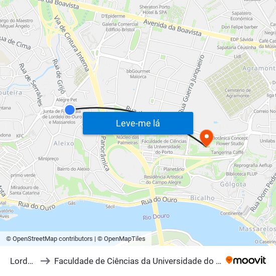Lordelo to Faculdade de Ciências da Universidade do Porto map