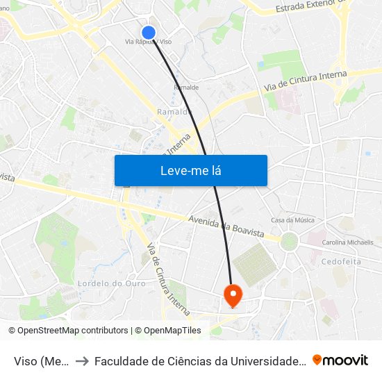 Viso (Metro) to Faculdade de Ciências da Universidade do Porto map