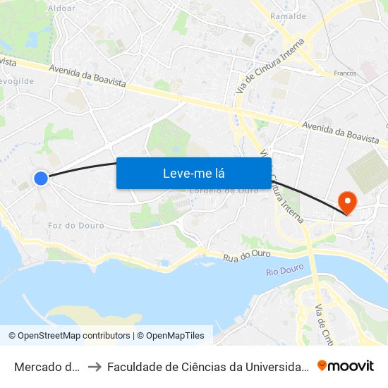 Mercado da Foz to Faculdade de Ciências da Universidade do Porto map