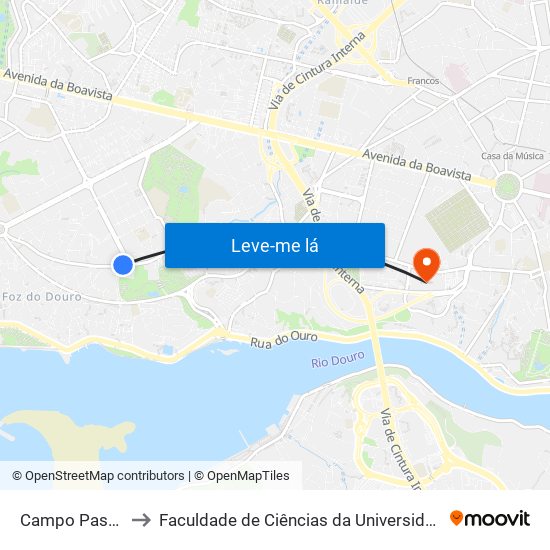 Campo Pasteleira to Faculdade de Ciências da Universidade do Porto map