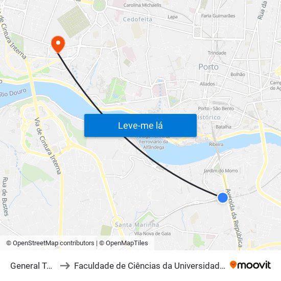 General Torres to Faculdade de Ciências da Universidade do Porto map