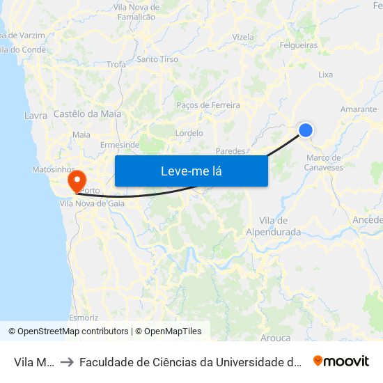 Vila Meã to Faculdade de Ciências da Universidade do Porto map