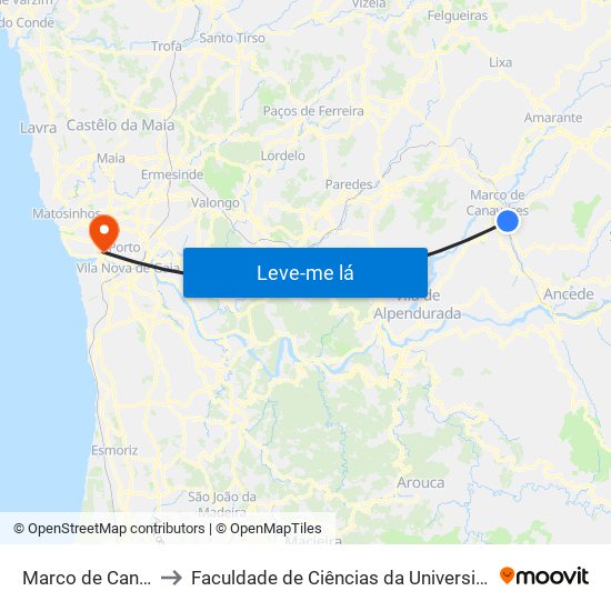 Marco de Canavases to Faculdade de Ciências da Universidade do Porto map