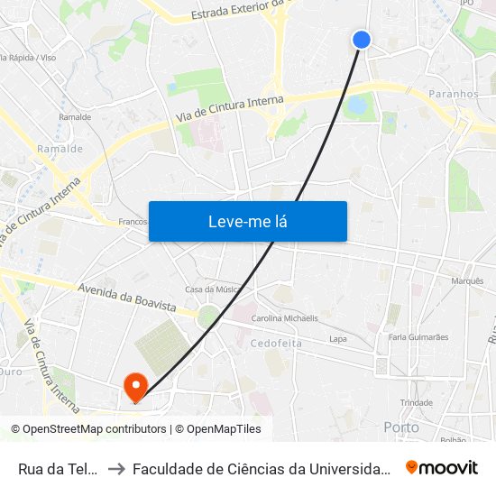 Rua da Telheira to Faculdade de Ciências da Universidade do Porto map