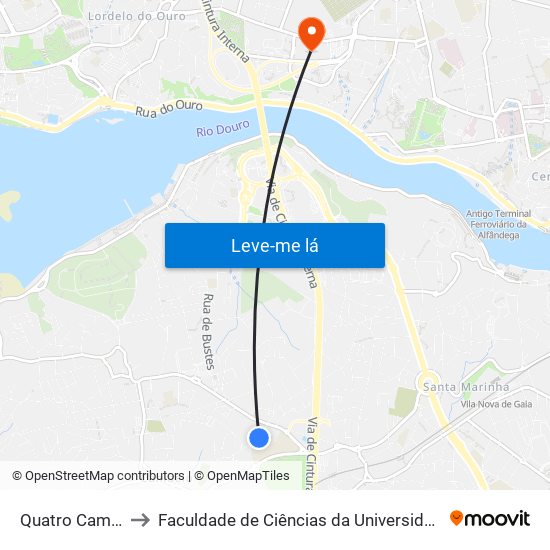 Quatro Caminhos to Faculdade de Ciências da Universidade do Porto map