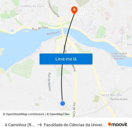 4 Caminhos (R. Bélgica) to Faculdade de Ciências da Universidade do Porto map