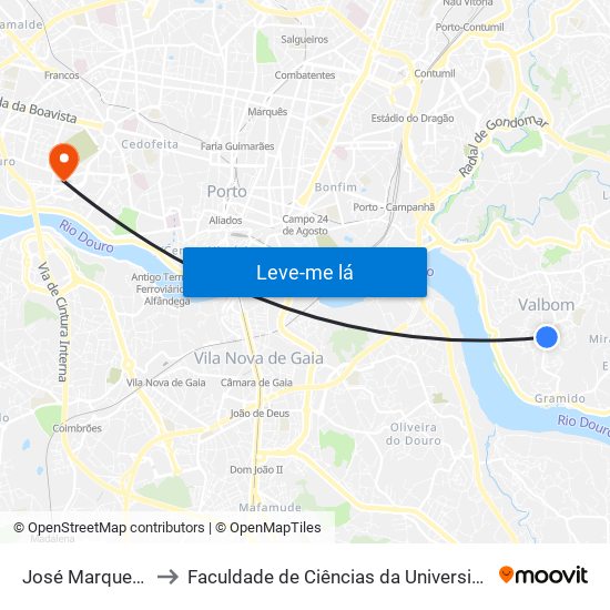 José Marques Pinto to Faculdade de Ciências da Universidade do Porto map