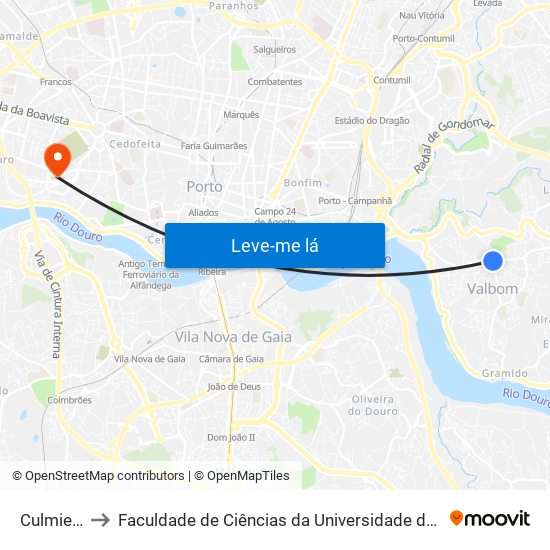 Culmieira to Faculdade de Ciências da Universidade do Porto map