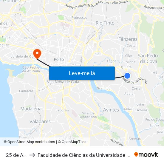 25 de Abril to Faculdade de Ciências da Universidade do Porto map