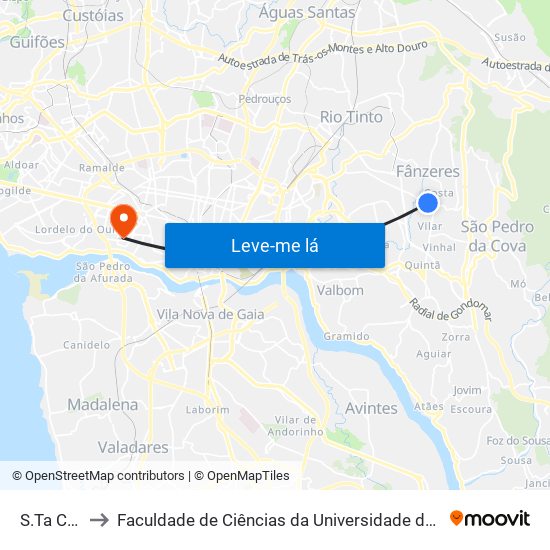 S.Ta Cruz to Faculdade de Ciências da Universidade do Porto map