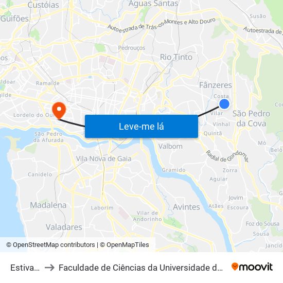 Estivada to Faculdade de Ciências da Universidade do Porto map