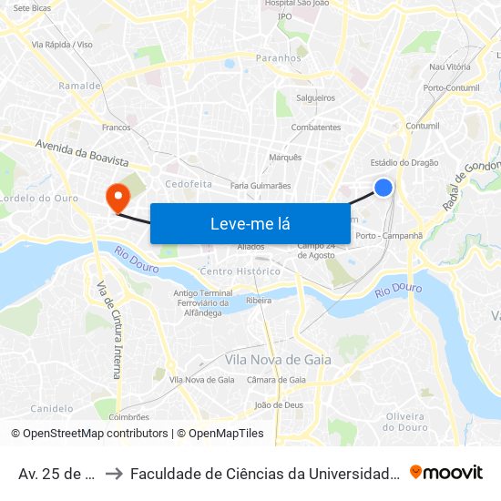 Av. 25 de Abril to Faculdade de Ciências da Universidade do Porto map