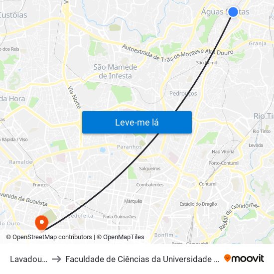 Lavadouros to Faculdade de Ciências da Universidade do Porto map