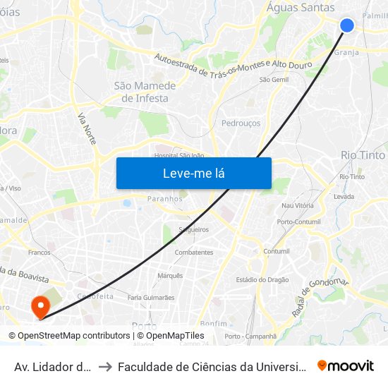 Av. Lidador da Maia to Faculdade de Ciências da Universidade do Porto map