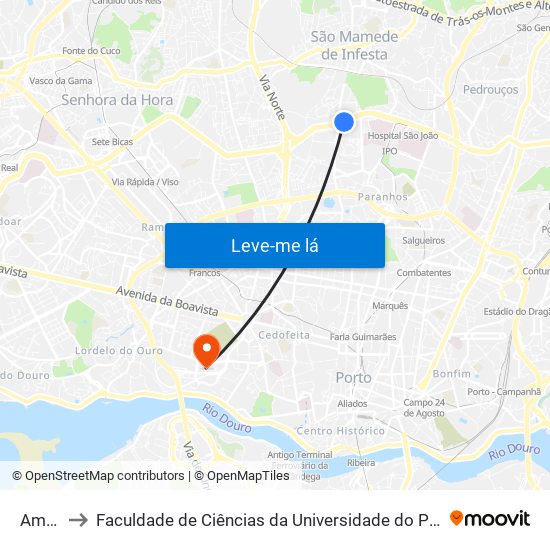 Amial to Faculdade de Ciências da Universidade do Porto map