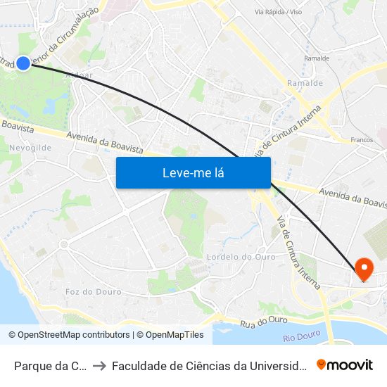Parque da Cidade to Faculdade de Ciências da Universidade do Porto map